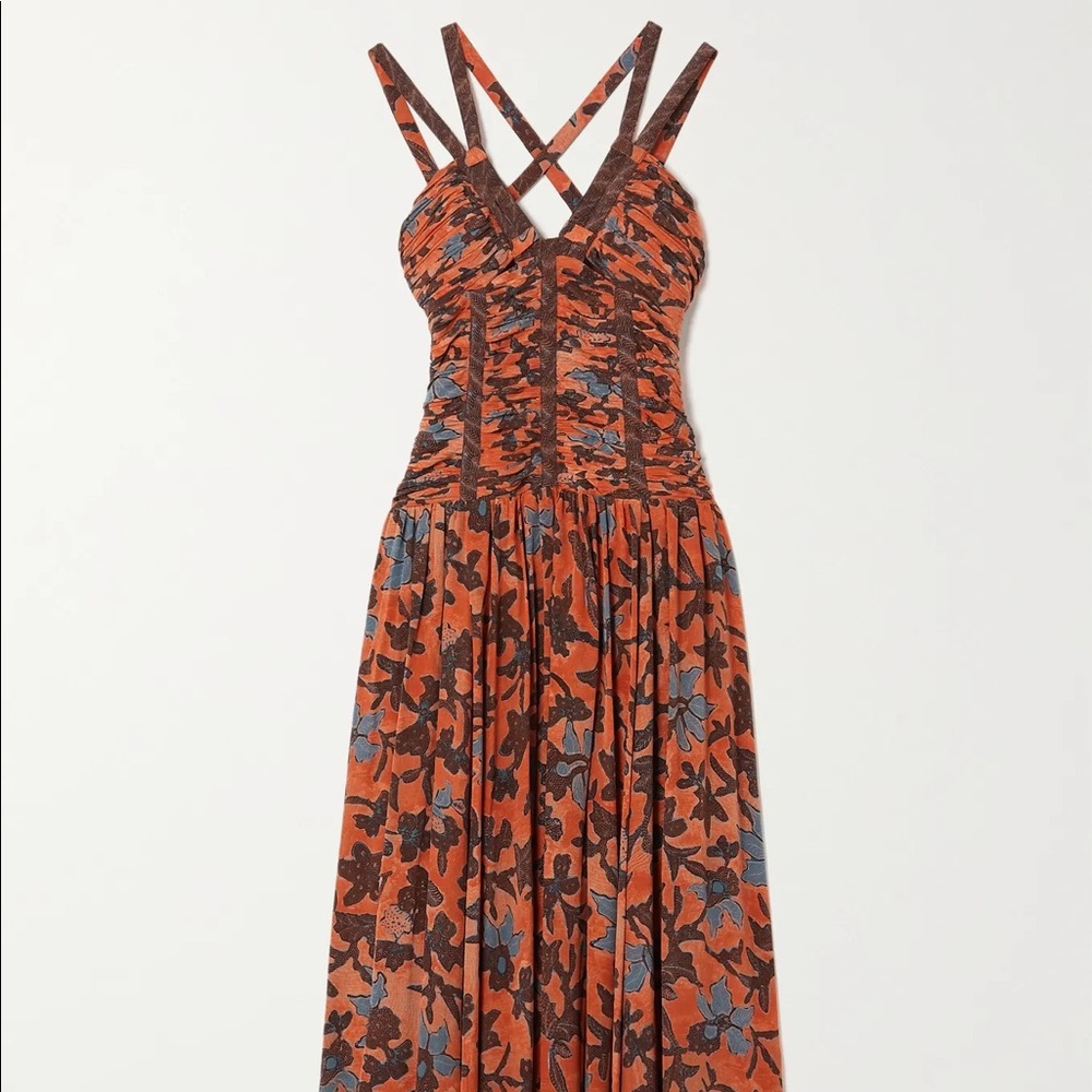 Anya open-back ruched floral-print silk-crepe maxi dress